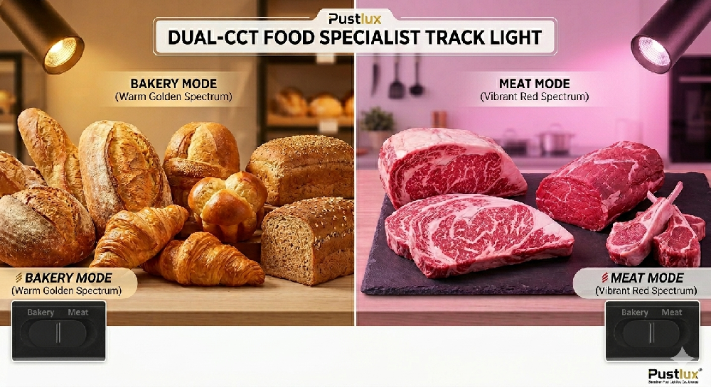The Future of Fresh Lighting Retail: Why Pust’s Dual-CCT & Power-Switchable track light for Food Lighting is the New Standard for 2026